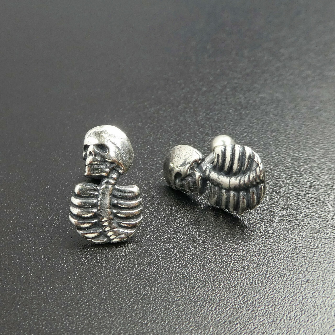 925 Sterling Silver Skull Skeleton Screw Back Ball Stud Earrings Gothic Unique