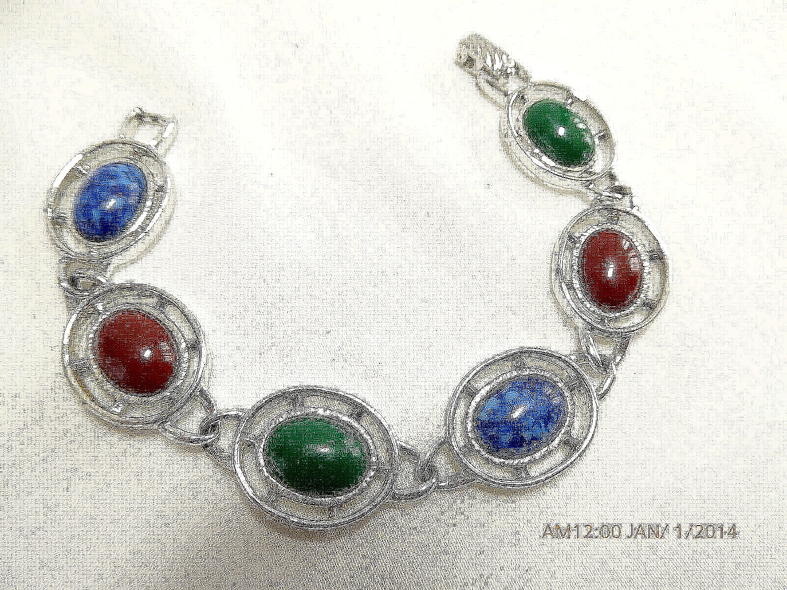 VINTAGE MULTICOLOR STONE DESIGNER SILVER BRACELET