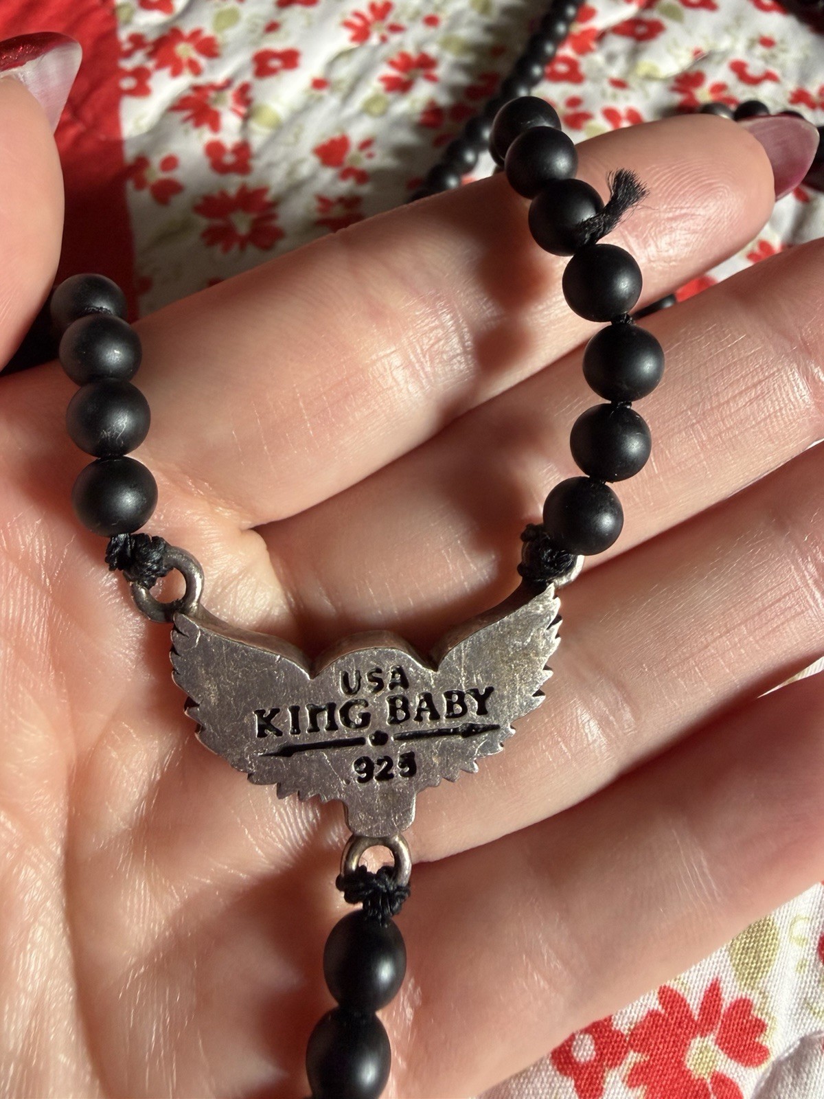 King Baby USA 925 Sterling Silver Skull Wing & Dagger Beaded Necklace