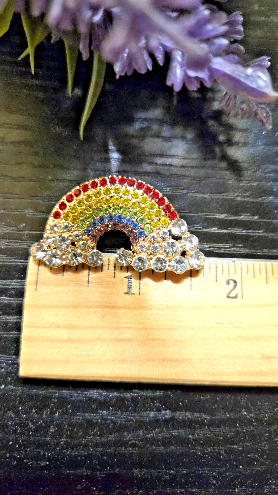 Rainbow Brooch Full Rainbow With Clouds Crystal Rhinestone Rainbow Pin