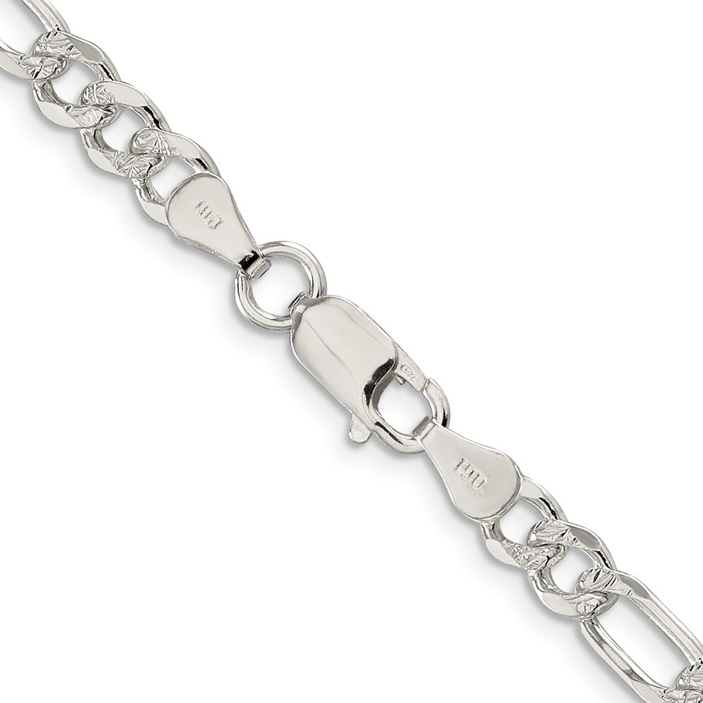 26″ Sterling Silver 5.5mm Pave Flat Figaro Chain Necklace