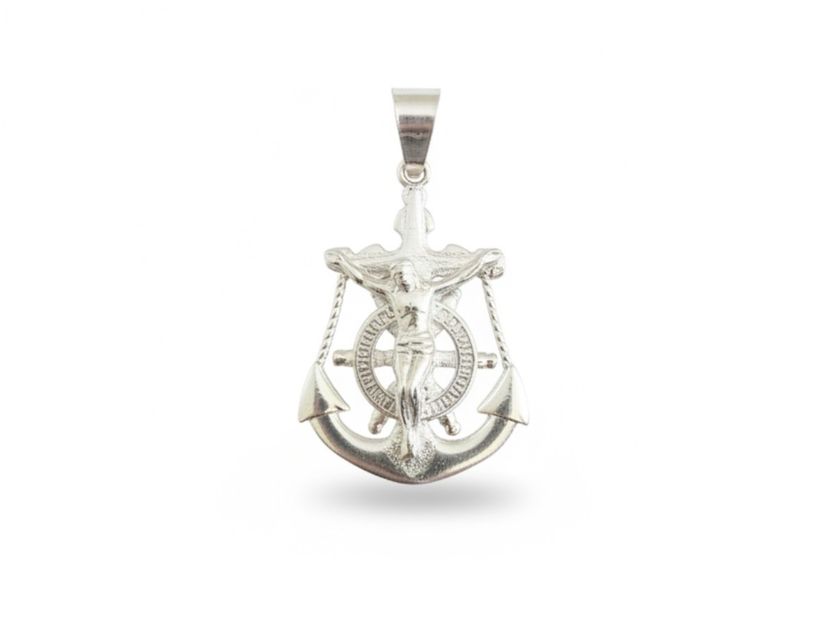 Silver Tone Nautical Anchor Charm Pendant w/ Bail, Asymmetrical Metal No Stone