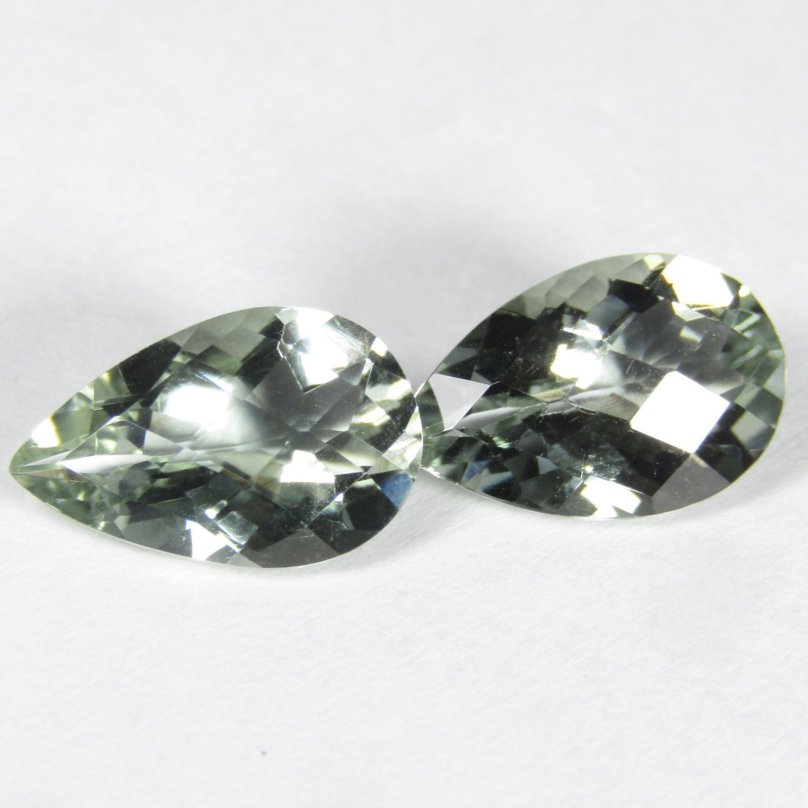 7.16Cts Natural Gorgeous Green Amethyst (Prasiolite) Pear Checker Pair Gemstones