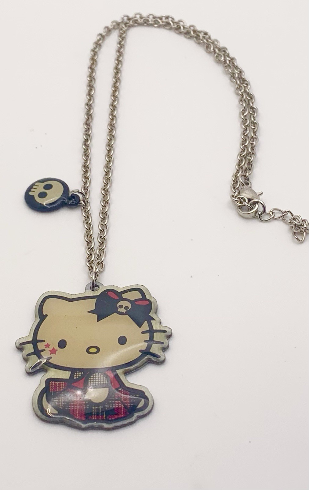 Vintage Sanrio Hello Kitty Necklace 2010 Mall Goth Emo Punk Plaid Skull Charm