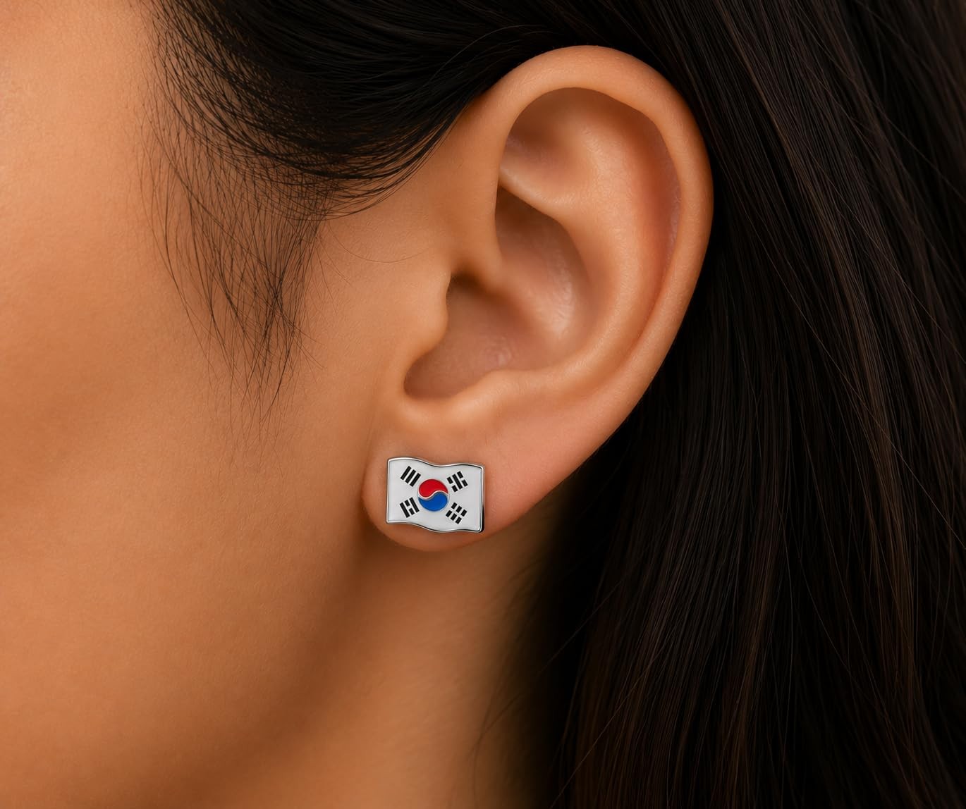 South Korea Flag Country Travel Stud Earrings – Genuine 925 Sterling Silver B…