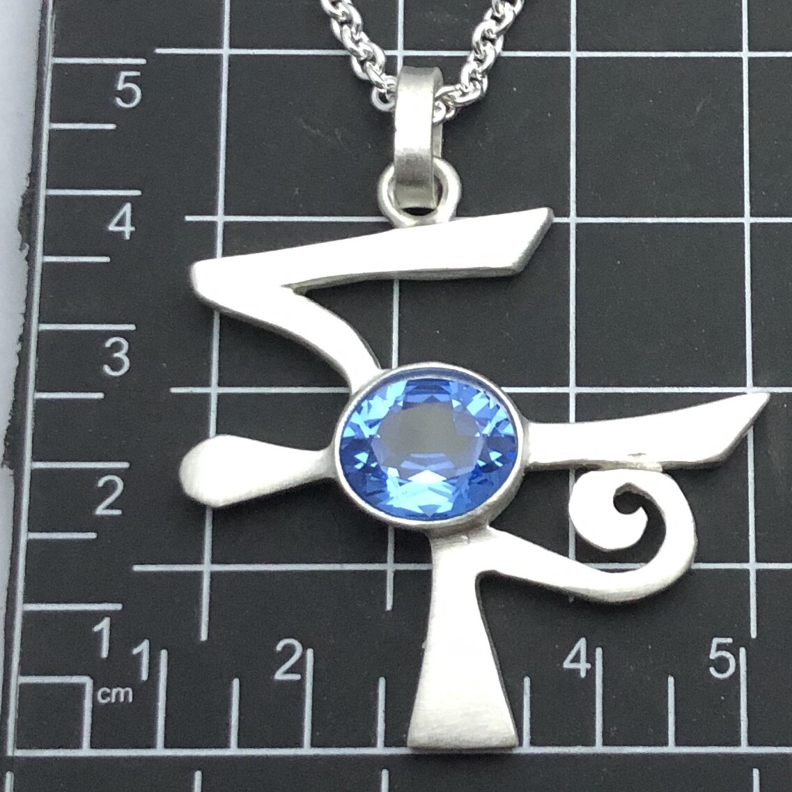 MJG STERLING SILVER EYE OF HORUS PENDANT. LAB AQUAMARINE. JIMMY PAGE. ZEPPELIN
