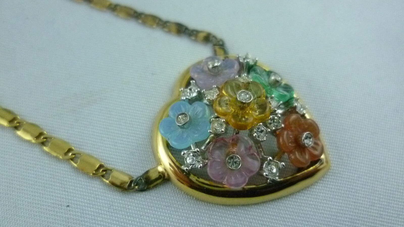 Necklace with Pendant Italy Murano Glass Heart Shape with Flowers 925 Sterling Silver