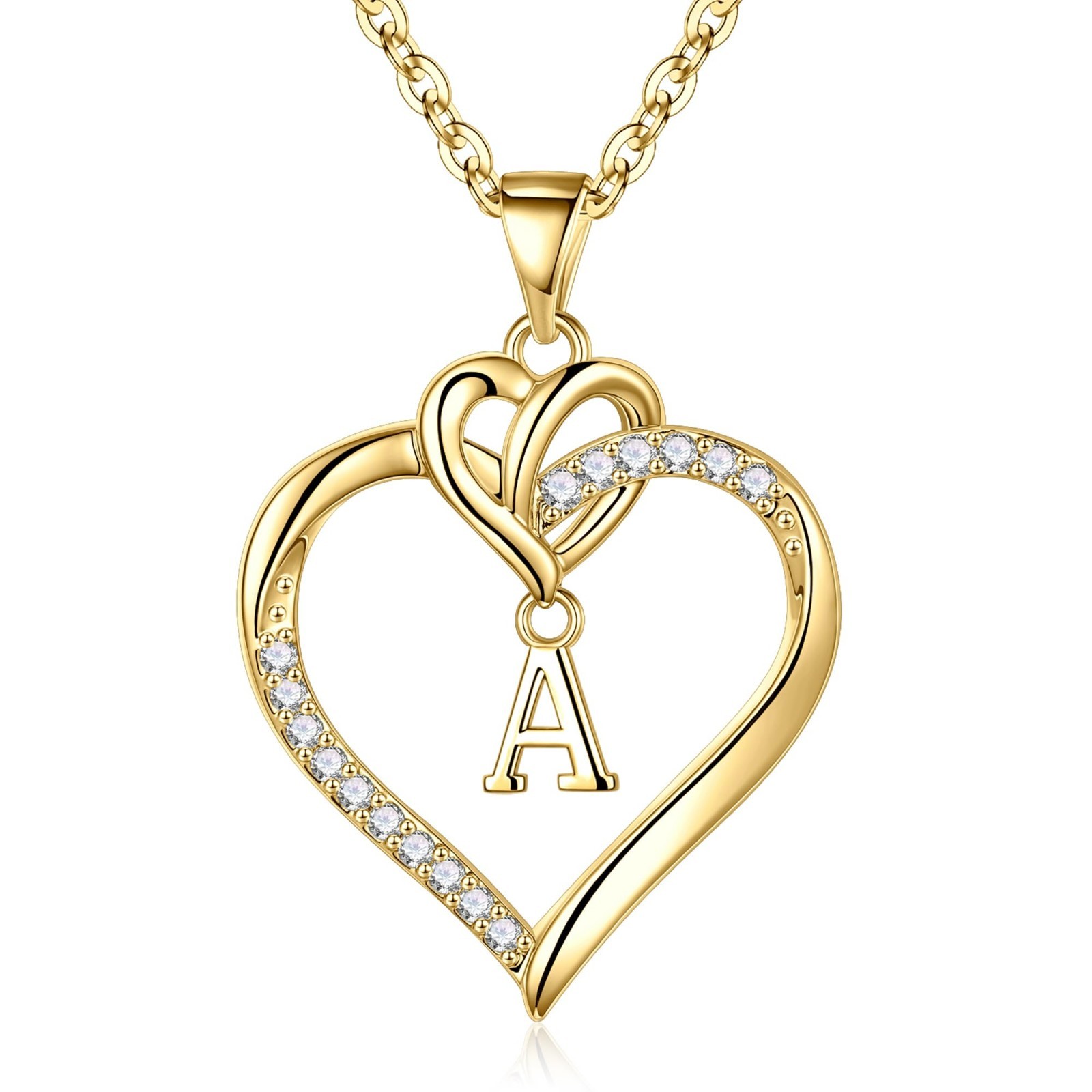 Personalized Heart Initial Necklace, 14K Gold-Plated A-Z Jewelry for Women & Gir