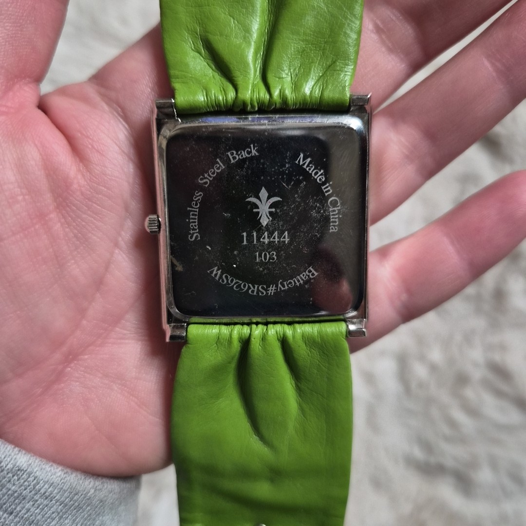 Vintage Y2K Watch Large Green Faux Leather Fabric Band Unique Rare Rhinestone