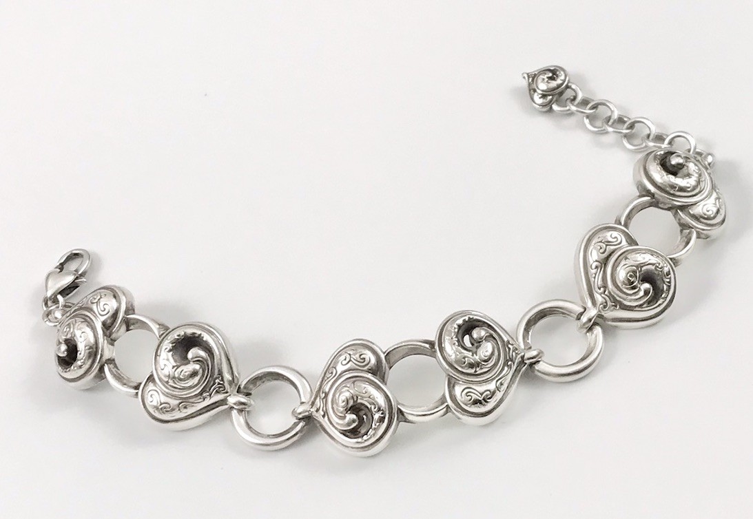 Brighton Puffy Heart Chunky Link Bracelet Silver Retired. #890