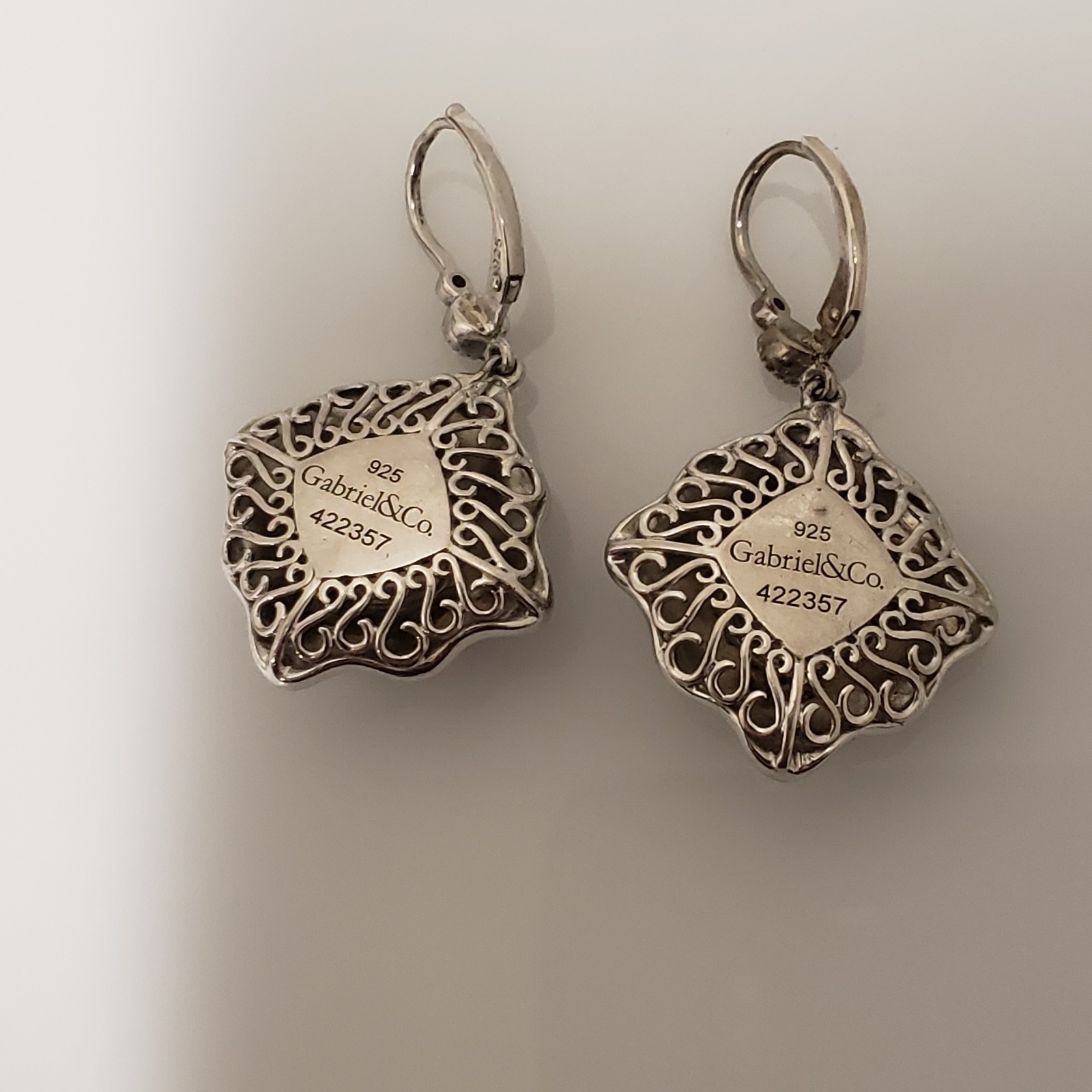 Gabriel & Co. Sterling Silver Diamond Hammered Brushed Dangle Earrings 422357