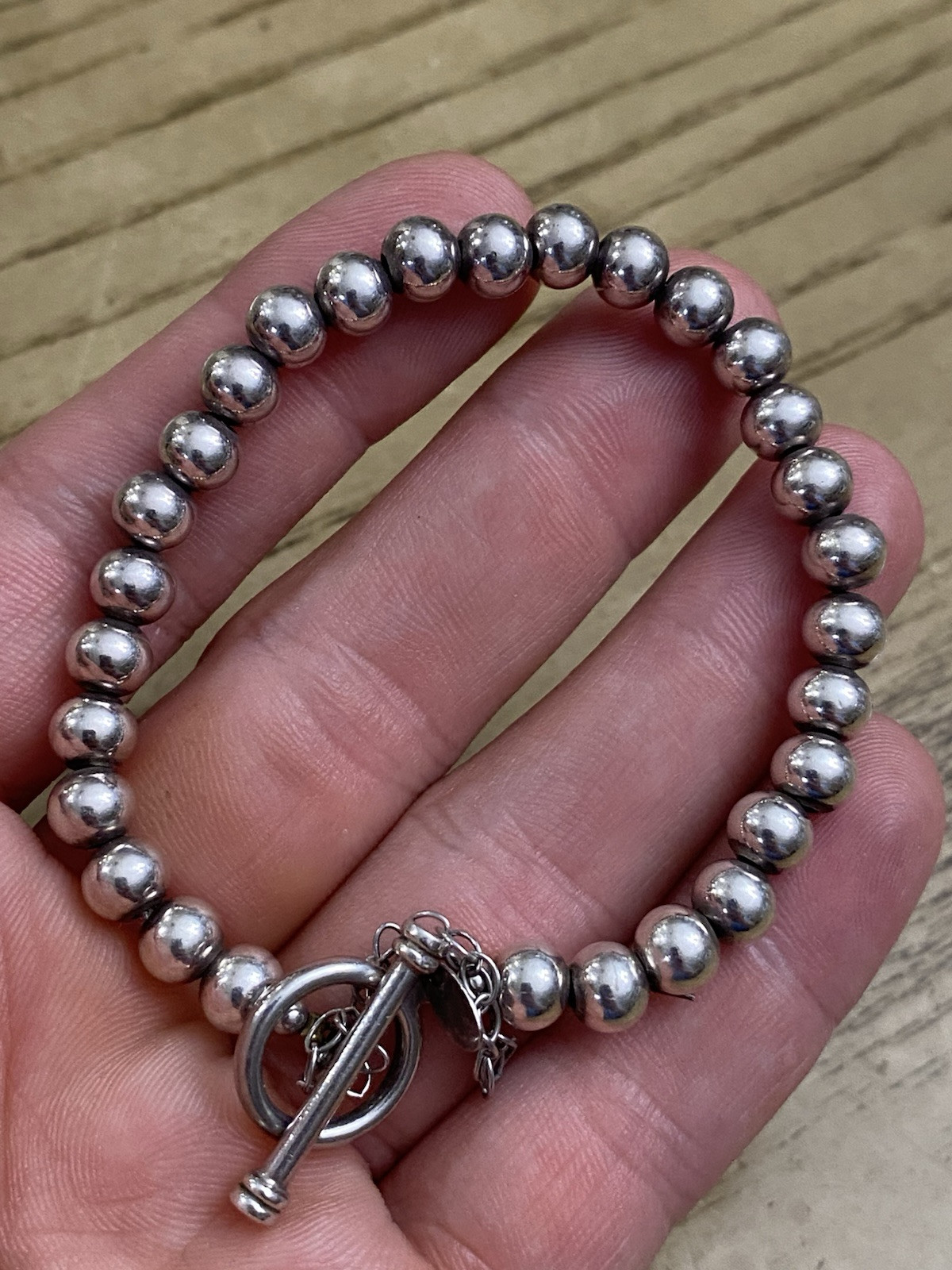 Silpada Sterling 925 Silver Designer Signed Ball Bead with Safety Chain Bracelet