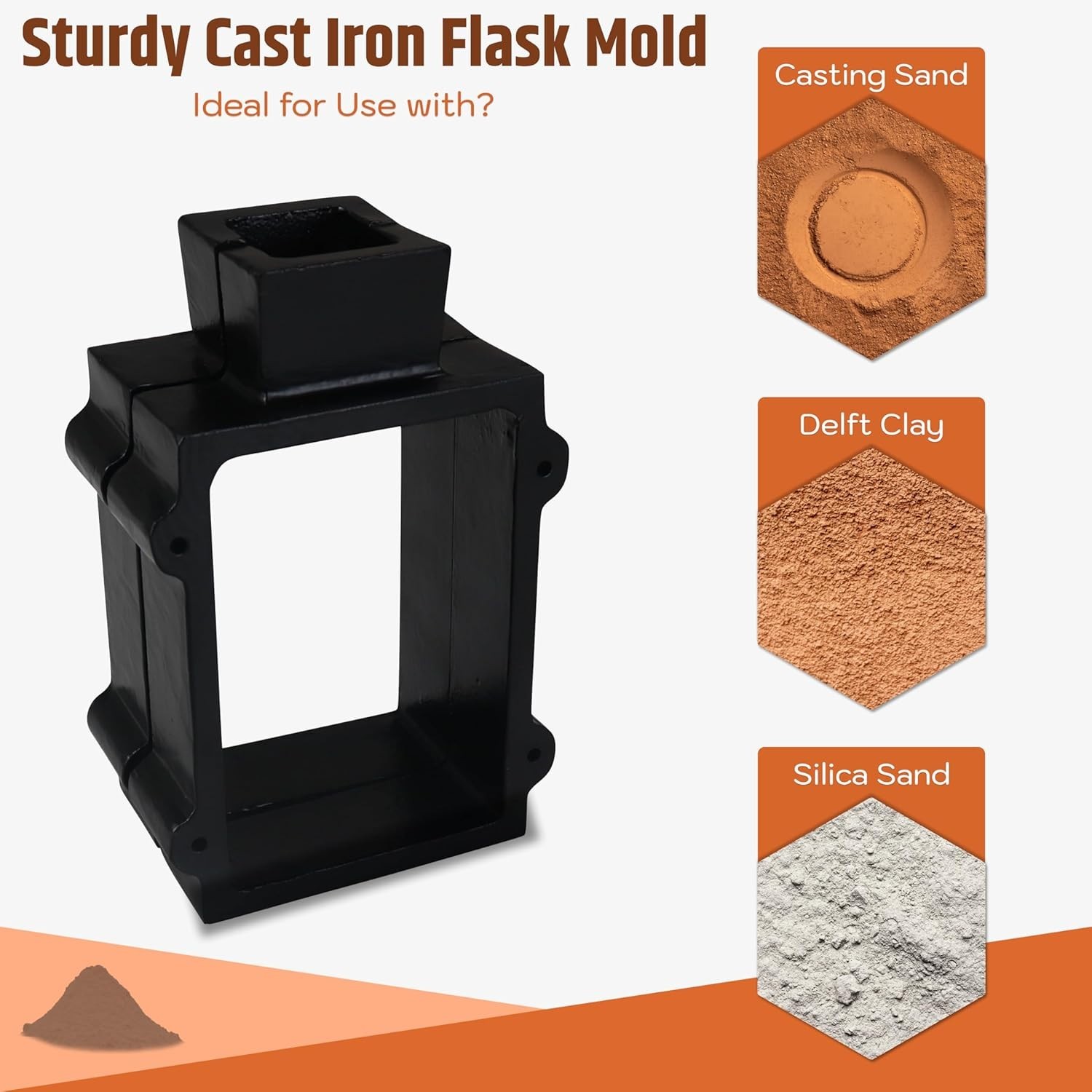 Cast Iron 2-Part Flask Mold Frame for Sand Casting Jewelry Metal Casting Tool
