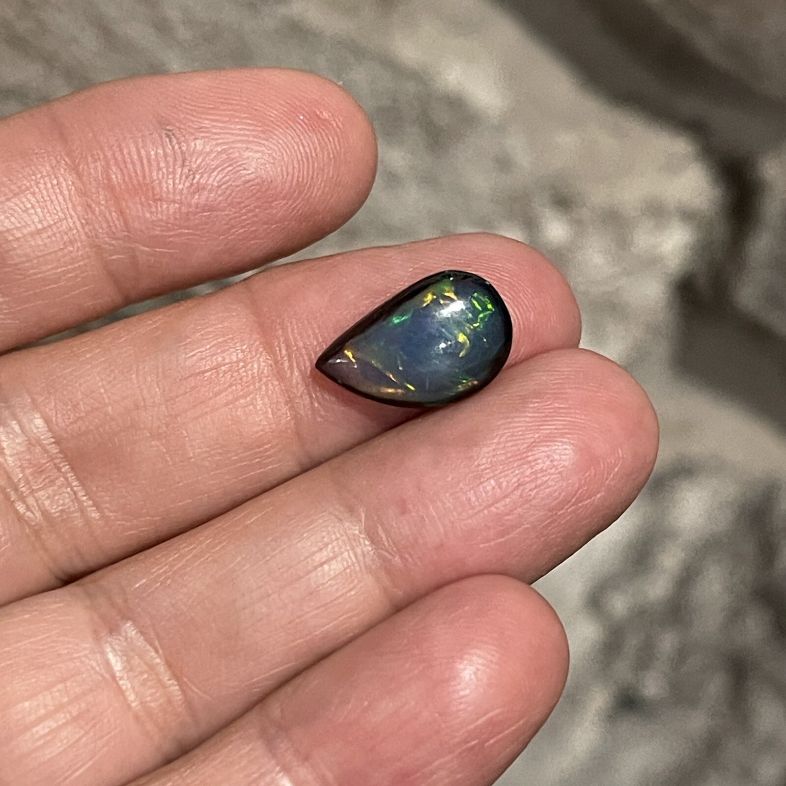 2.65ct 15x10x3.8mm Evil Eye Smoked Ethiopian Welo Opal Teardrop Cabochon Gem