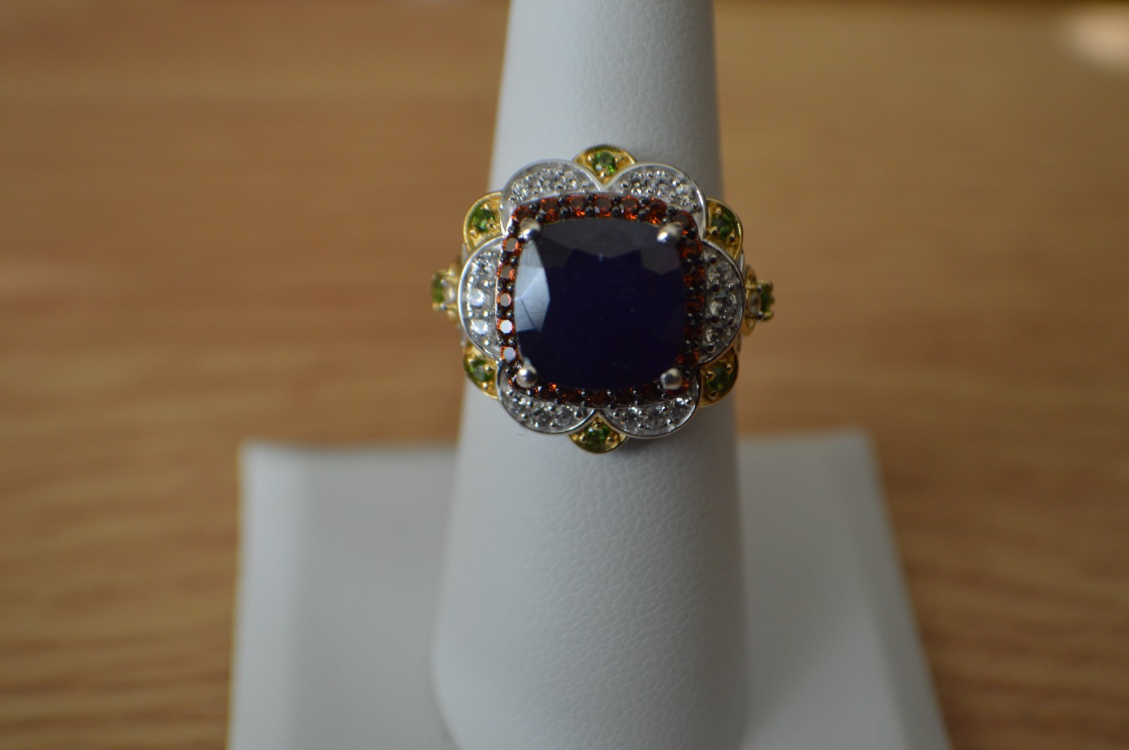 7.60ct Masoala Blue Sapphire/Multi Gem Ring Rhodium Plated over Fine Silver Sz 7