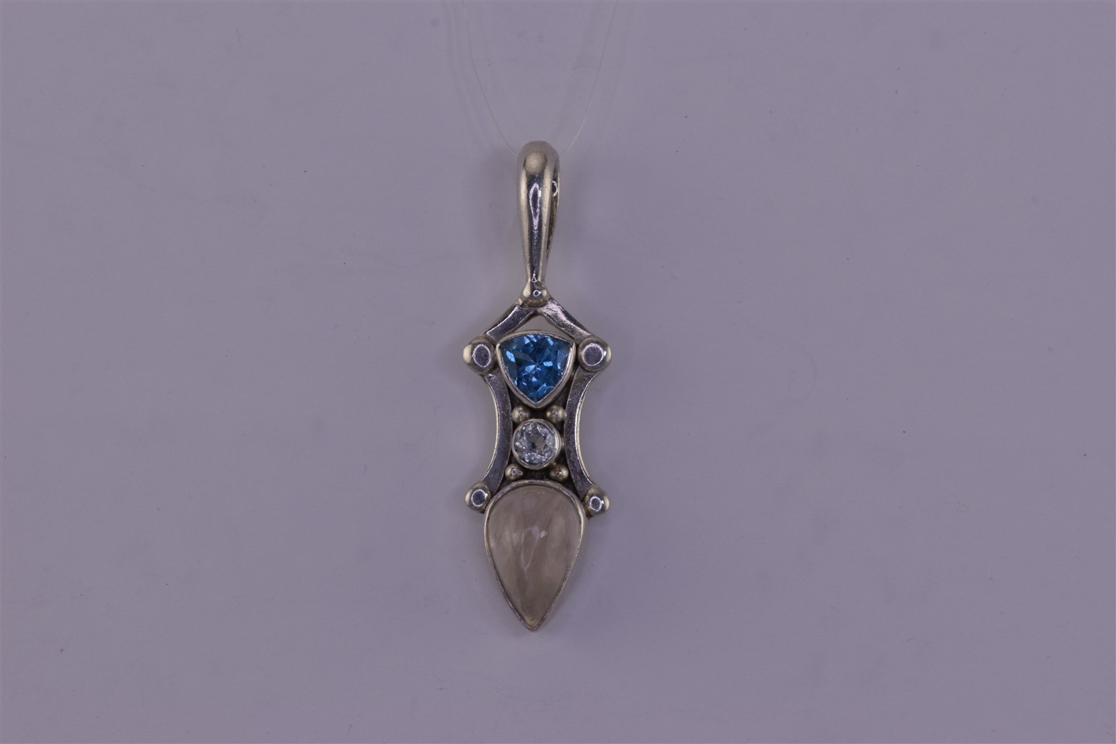 SAJEN Sterling Silver 35mm x 10mm Blue Topaz Aquamarine Quartz Bali 925 Pendant