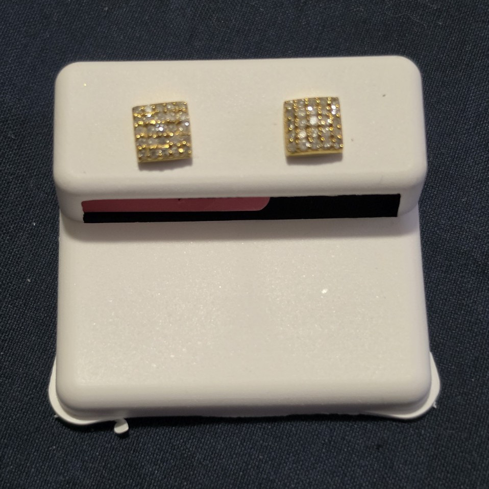 Natural Diamond 0.25ctw Square Stud Earrings 925 Sterling Silver Pavé E1017