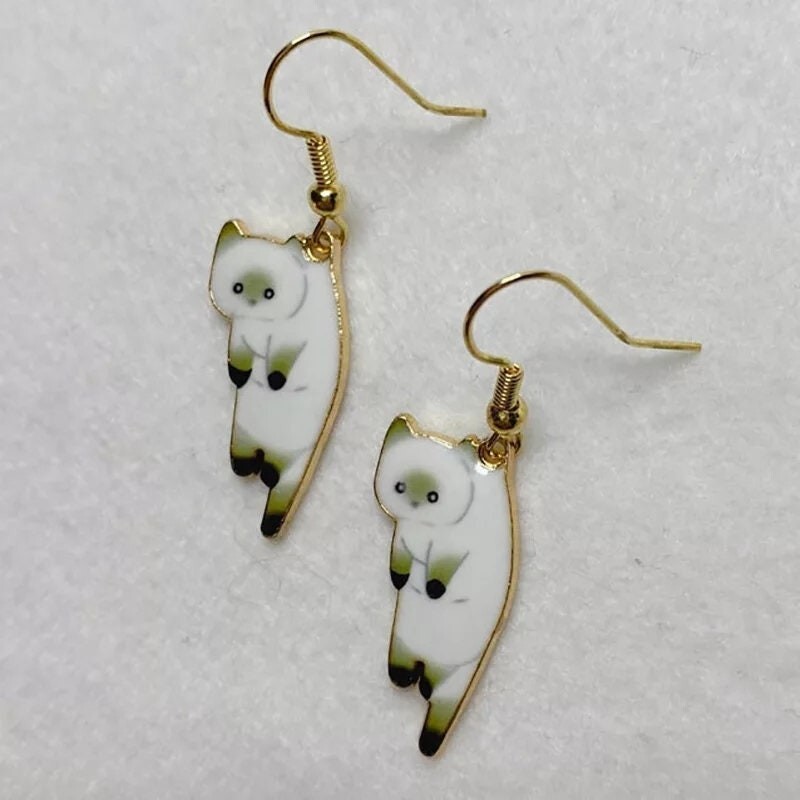 Hanging Cat Earrings tan black white orange kitty tabby calico tan