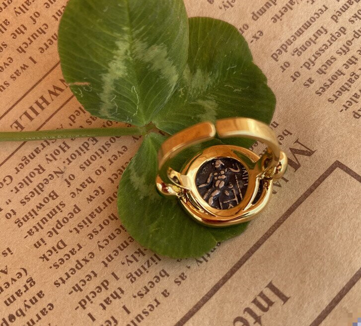 Retro Coins Hercules Inlay zircon adjustable Opening Ring