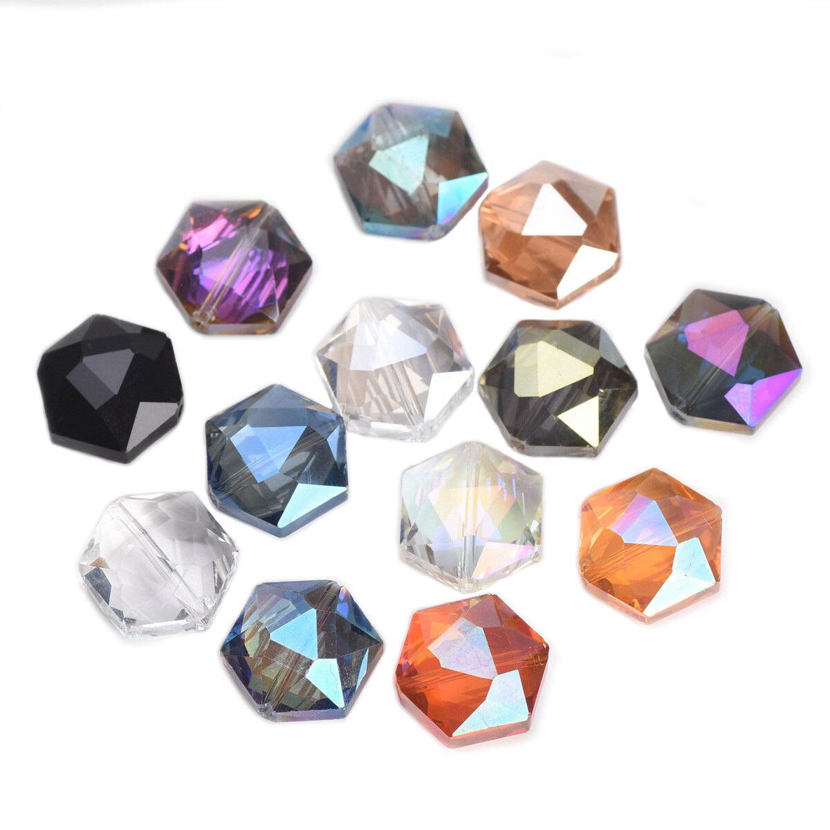 10pcs Hexagon 12mm 16mm 20mm 22mm Faceted Crystal Glass Loose Beads DIY Jewelry