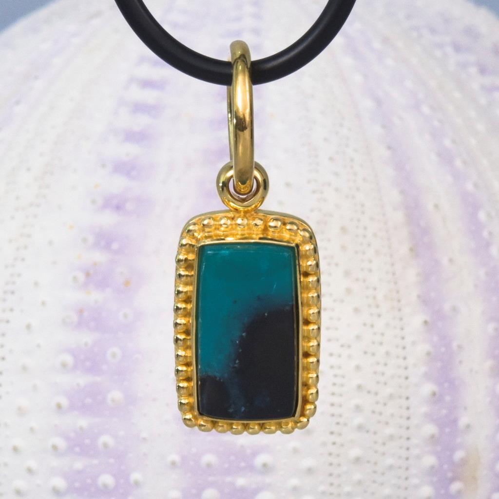 Granulation Pendant Gold Vermeil Sterling Gem Silica Chrysocolla Cabochon 3.97 g