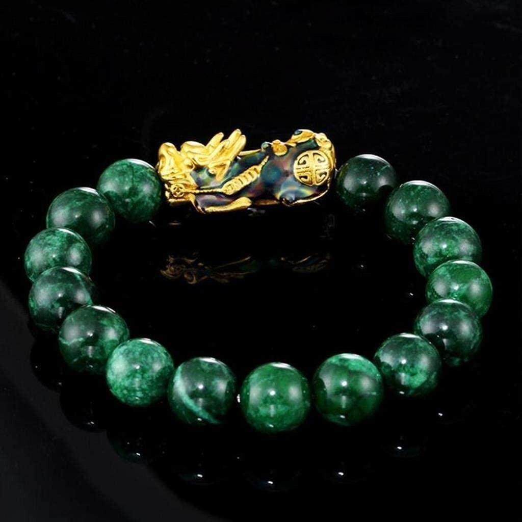 Dragon Protection Bracelet 10mm Green Jade Bracelet Pixiu Charm Bracelet