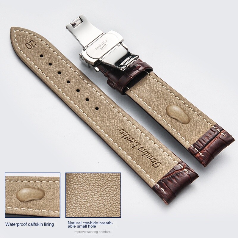 Genuine Leather Watch Strap Butterfly Clasp Wristbands Watch Accessories 12-24mm
