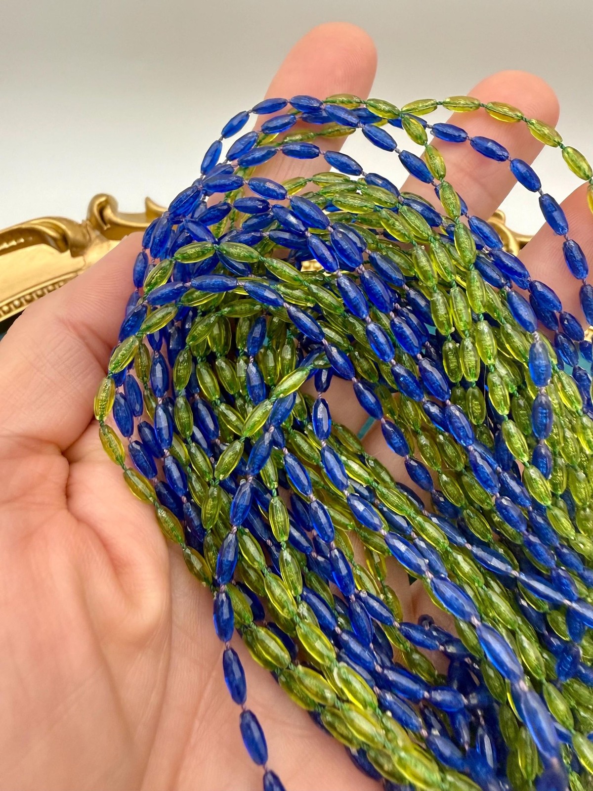 Vintage 1960s Cobalt Blue & Chartreuse Lucite Multi-Strand Necklace | 52” Long L