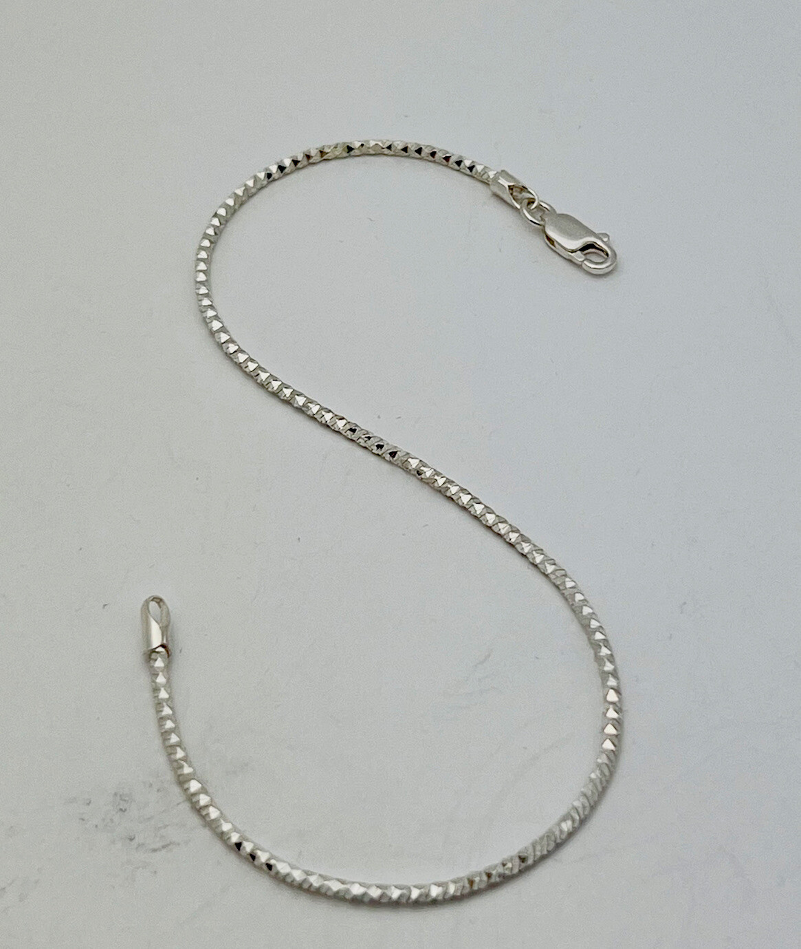 925 Sterling Silver Diamond Cut Snake Bracelet 8”