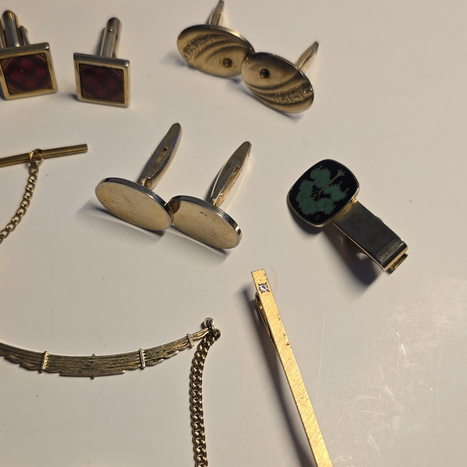 Vintage Pioneer Gold Tone Chain Link Tie Pins, Cufflinks Men’s lot of 19 Fashion