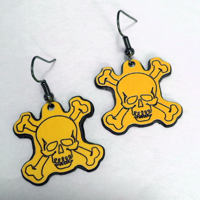 SKULL EARRINGS – Plastic Dangle 1 Inch Crossbones Made In USA – 10 Color Options