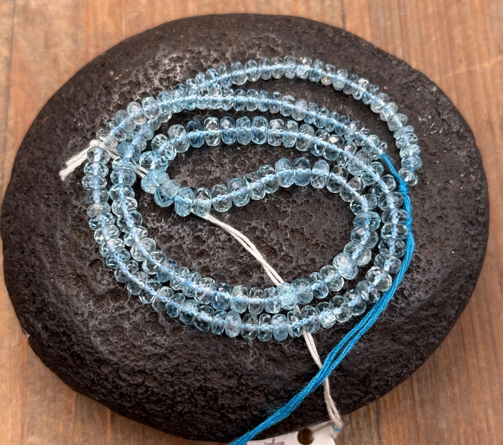 AAA 3x5mm Blue Aquamarine Faceted Rondelle Beads Graduated 14″ Strand Beryl