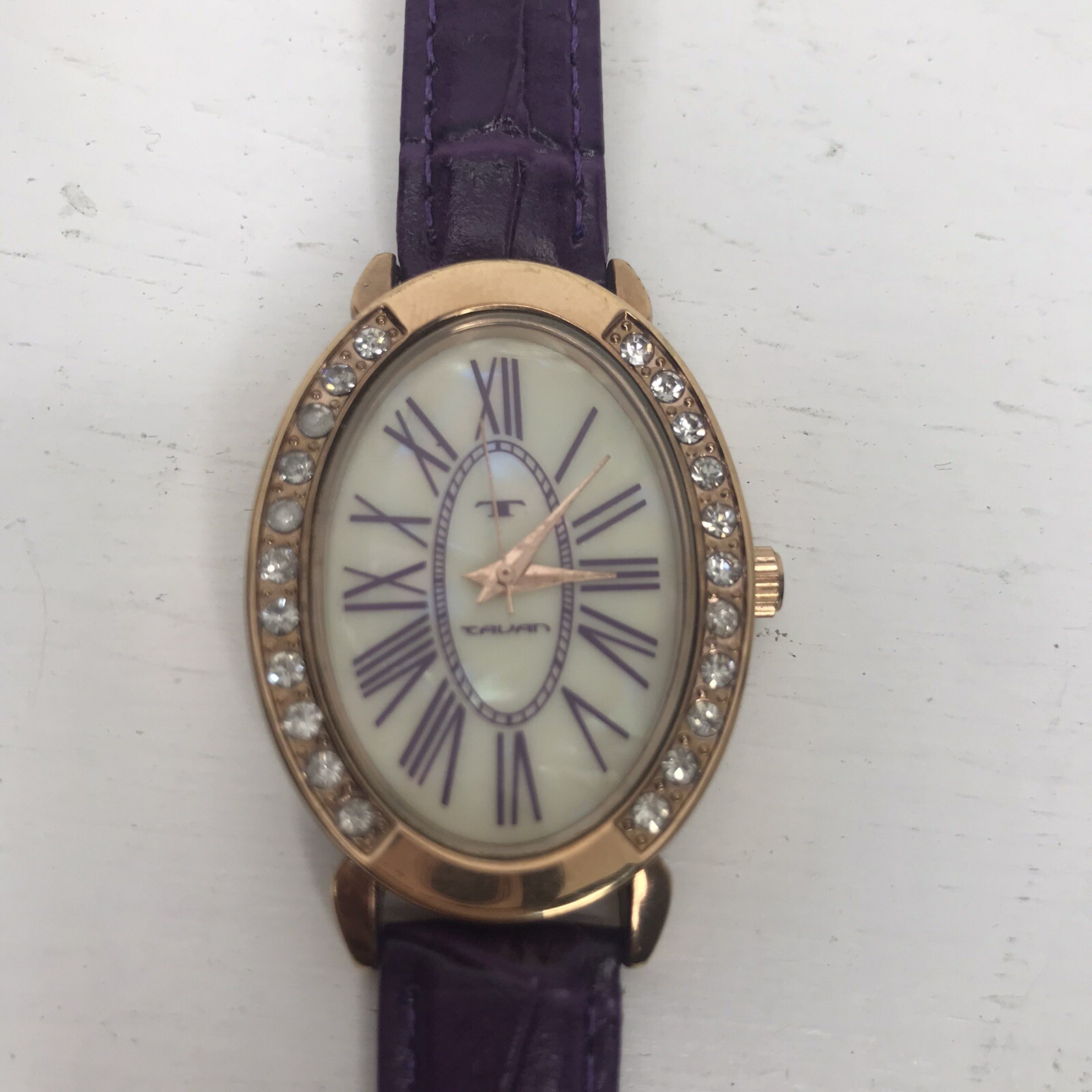Tavan Jeanne Watch Purple Leather Swarovski Elements crystals Mother Of Pearl