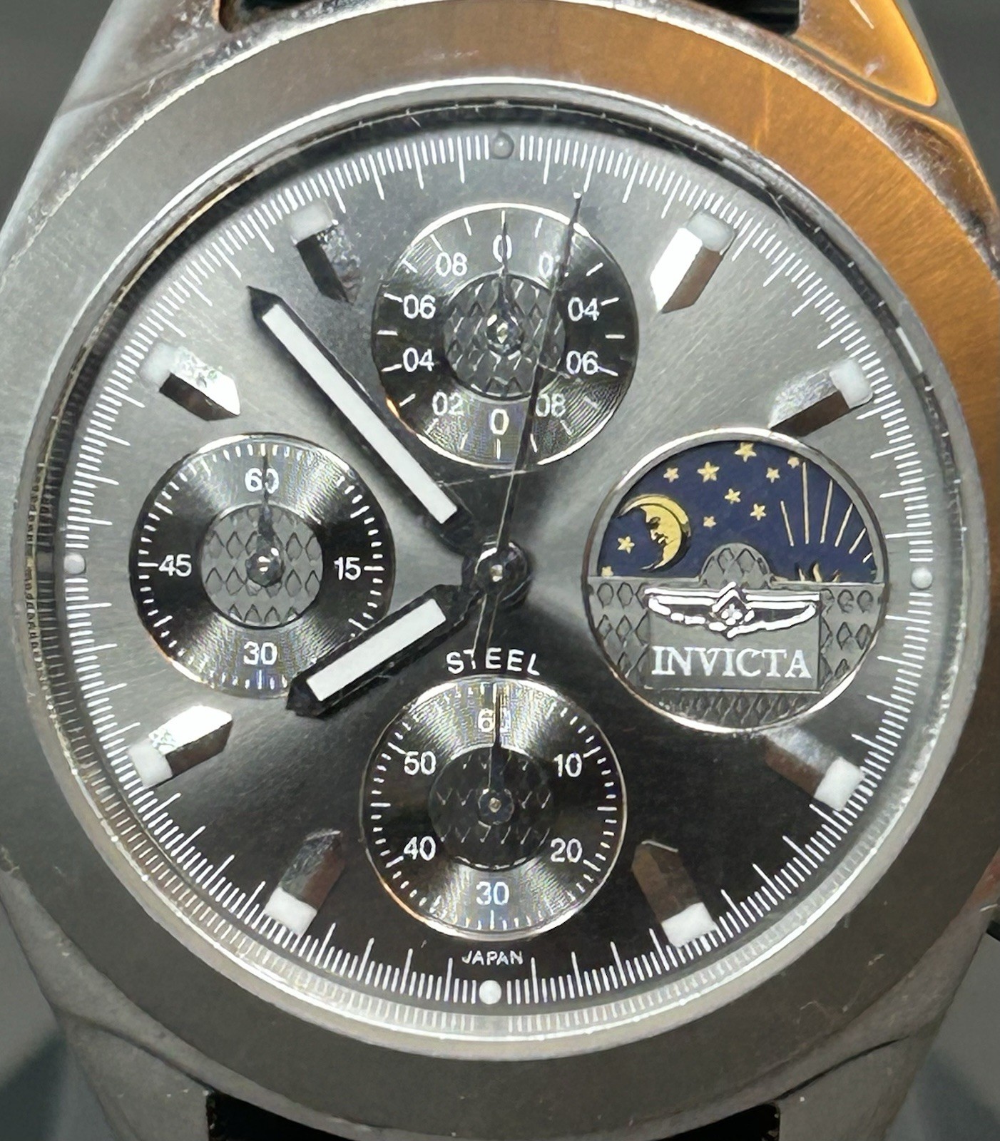 Invicta 9651 Moon Phase Chronograph Mens Watch Brown Leather Strap Japanese Movt
