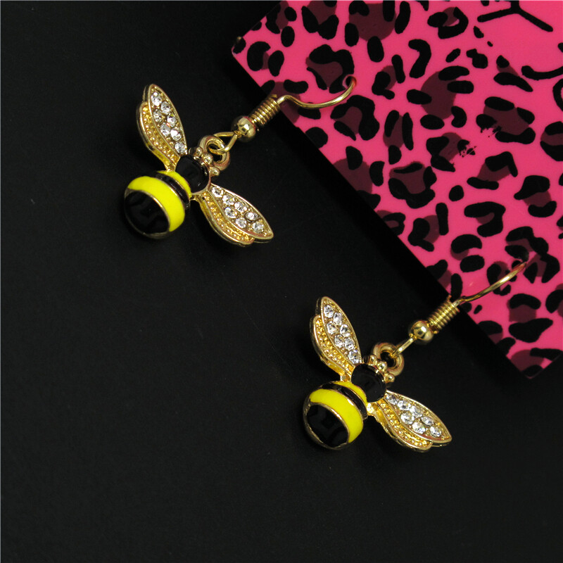 Yellow Enamel Cute Insect Honey Bee Fashion Lady Women Stand Earrings
