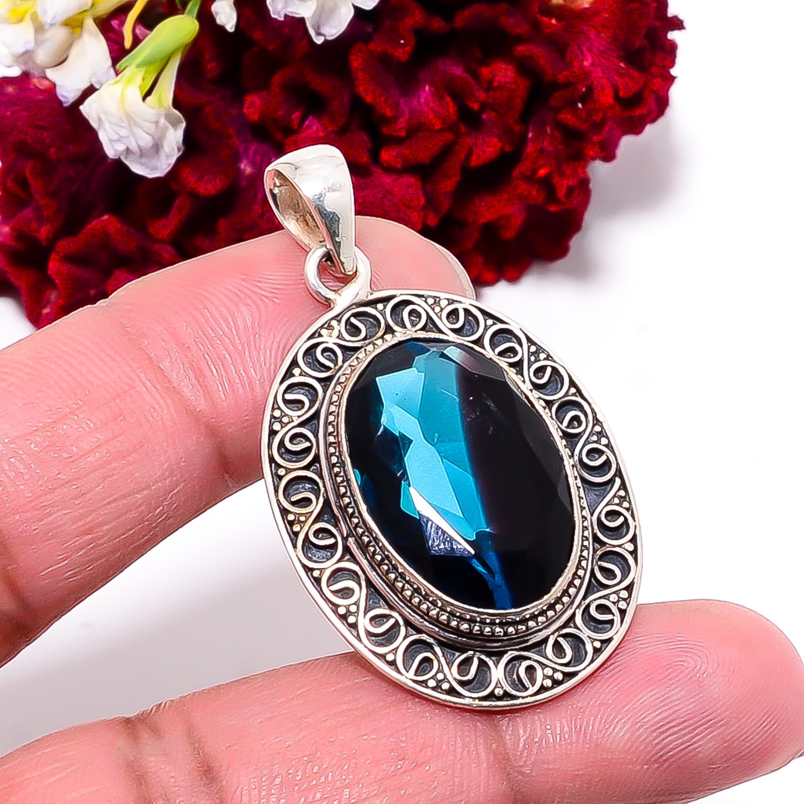 Black & Blue Bi-Colour Tourmaline 925 Sterling Silver Pendant 1.76″ P99559