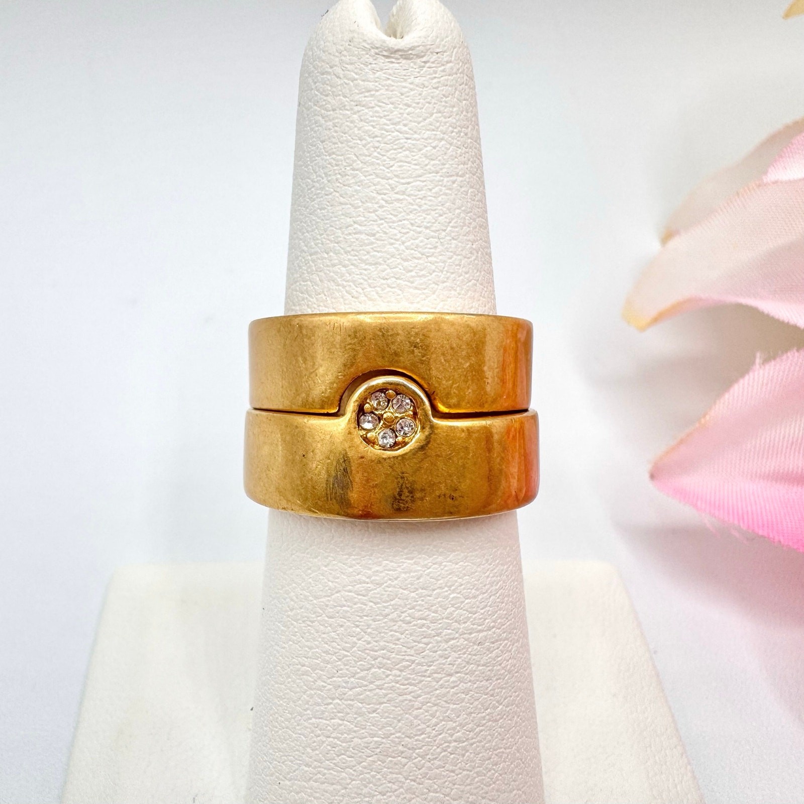 Madewell Wide Band Nesting Ring Set Matte Gold Tone Pave Crystal Cluster Size 7