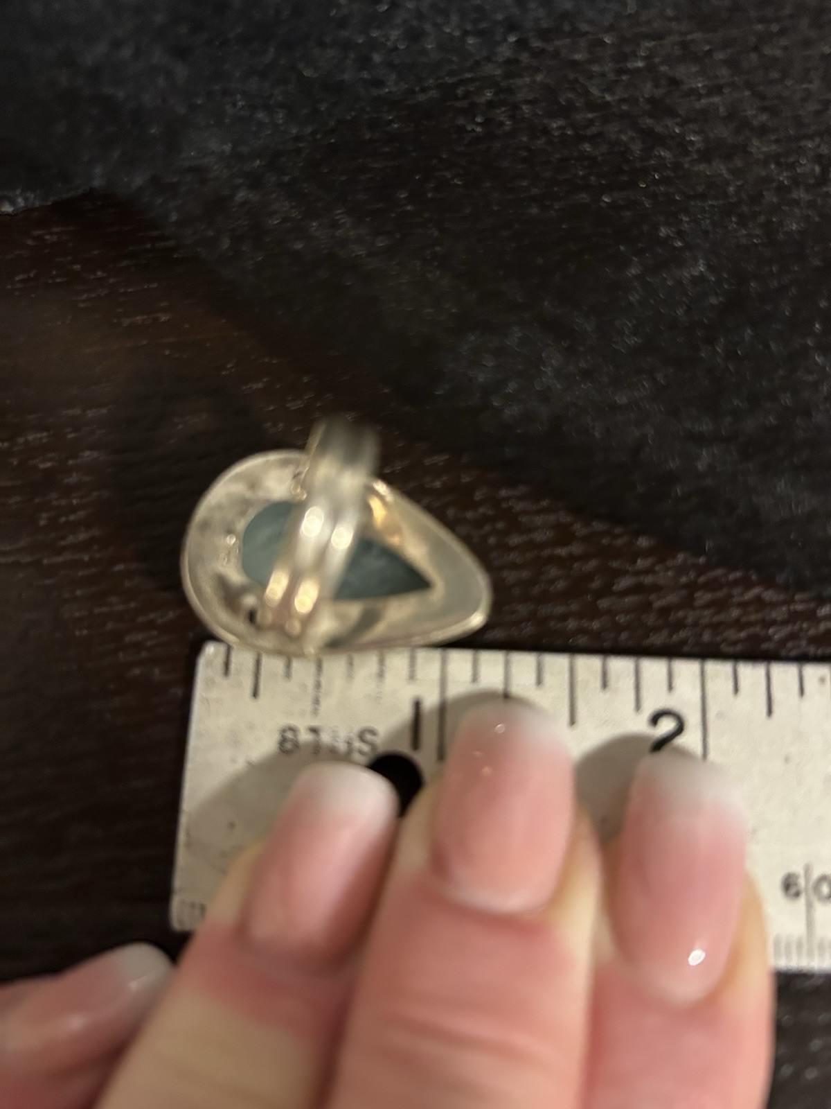 925 Silver Vintage Bezel-Set Green Teardrop Cabochon Stackable Ring Size 7 1/2