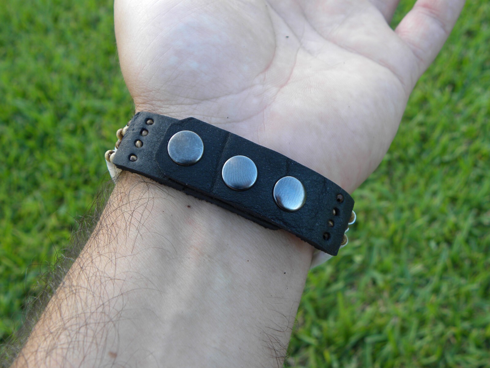 Cuff bracelet good luck dentalium shells Bison leather bone cool Shaman style