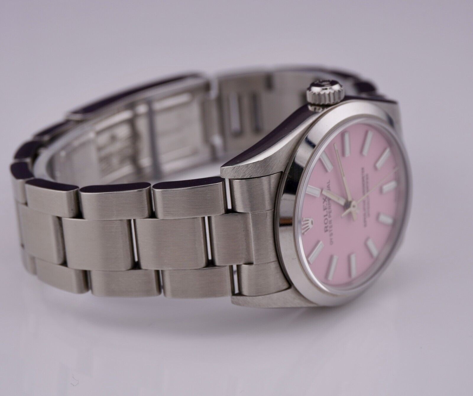 Rolex Oyster Perpetual 31mm Stainless Steel Pink Dial Watch Ref 67480