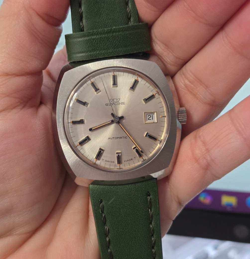 Glycine Automatic Date Watch Vintage Mens Beige Dial Perfect NOS 313/231 GOOD