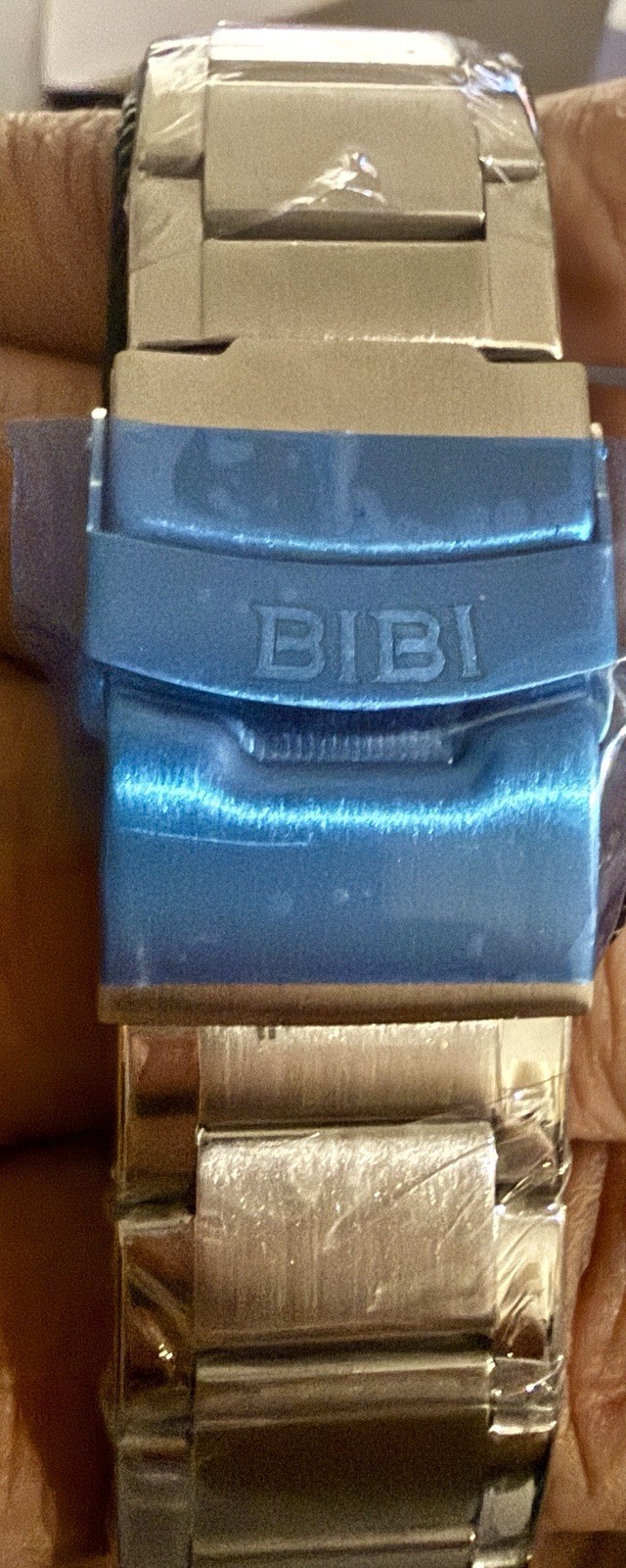 BIBI Luxury Watch Quartz Analog Date Blue Dial Diver Blue Bezel Silver Bracelet