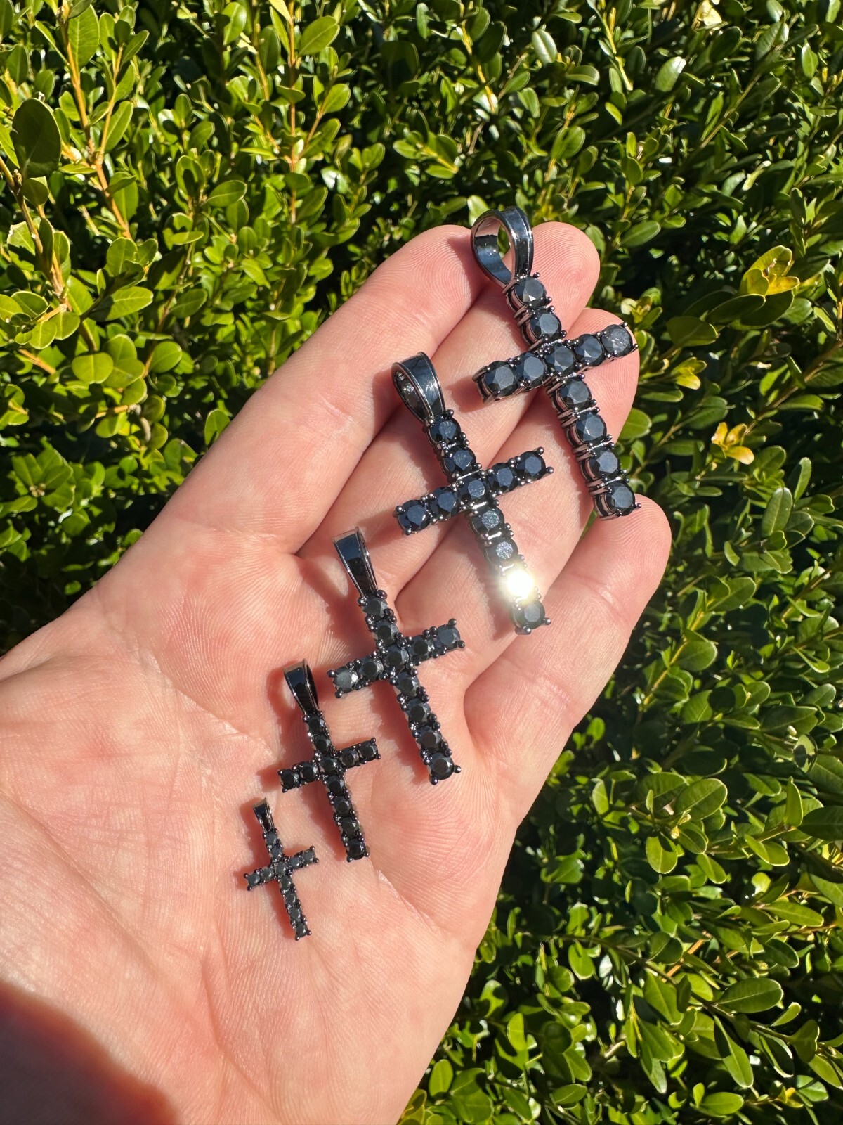 Black MOISSANITE Real Oxidized Rhodium 925 Silver Cross Iced Pendant Necklace
