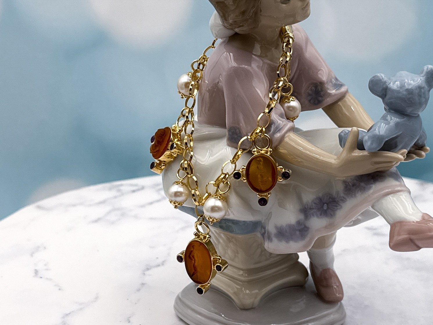 TAGLIAMONTE (LD3601B) 925SS/YGP Venetian Cameo Charm Bracelet *Pearls*Reg.$350