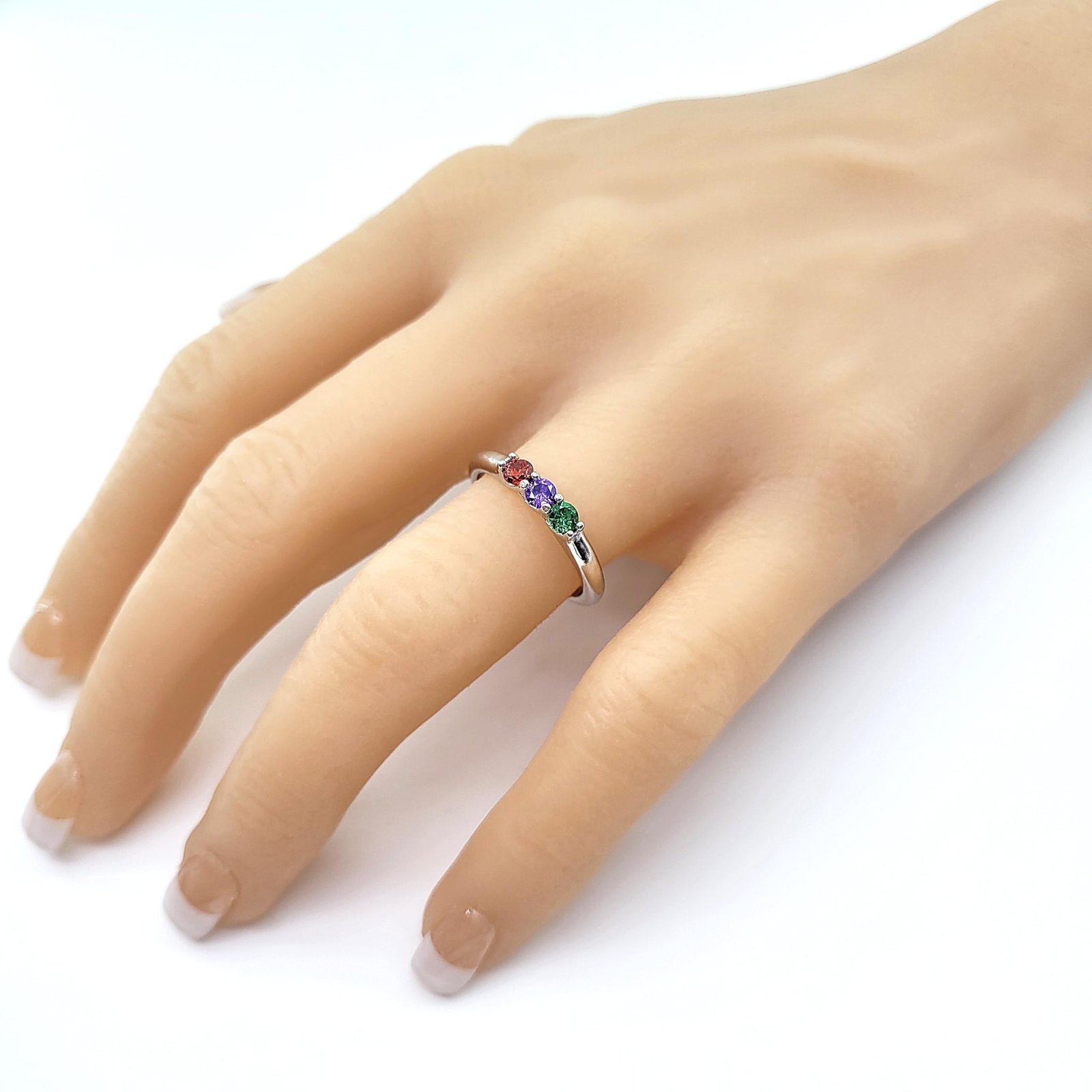 NANA Round Lucita Mothers Ring 1-6 SImulated Birthstones Sterling Silver or 10k