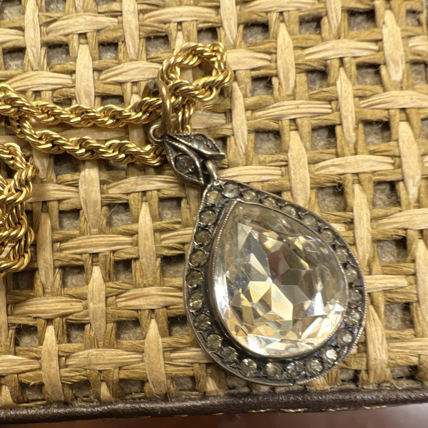 Antique Victorian Era Crystal Paste Pendant with Closed Back in Sterling