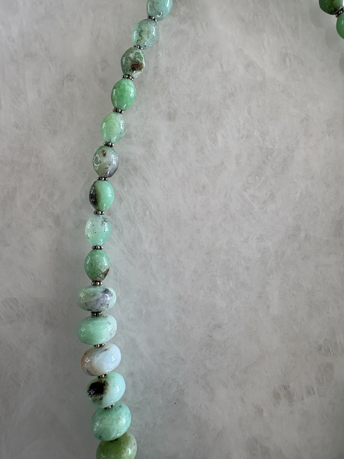 CHRYSOPRASE BEADED NECKLACE – Sterling Silver 925 – Artisan Shell Tag – NEW