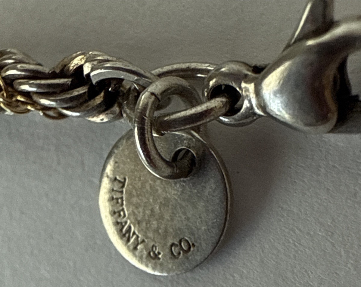 Vintage Tiffany & Co 925 Sterling Silver & 18K Gold Twisted Rope Chain Necklace