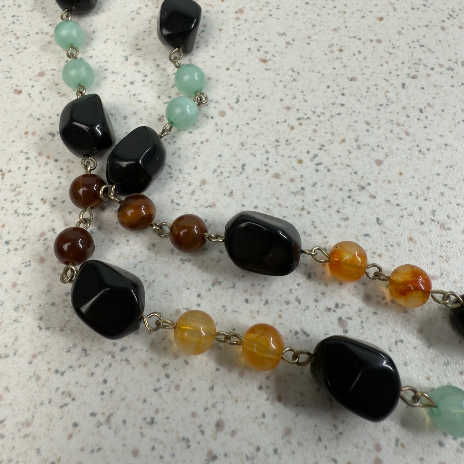 Multi Color Black Amber Brown Blue Stone Beaded Drop Dangle Necklace Earring Set