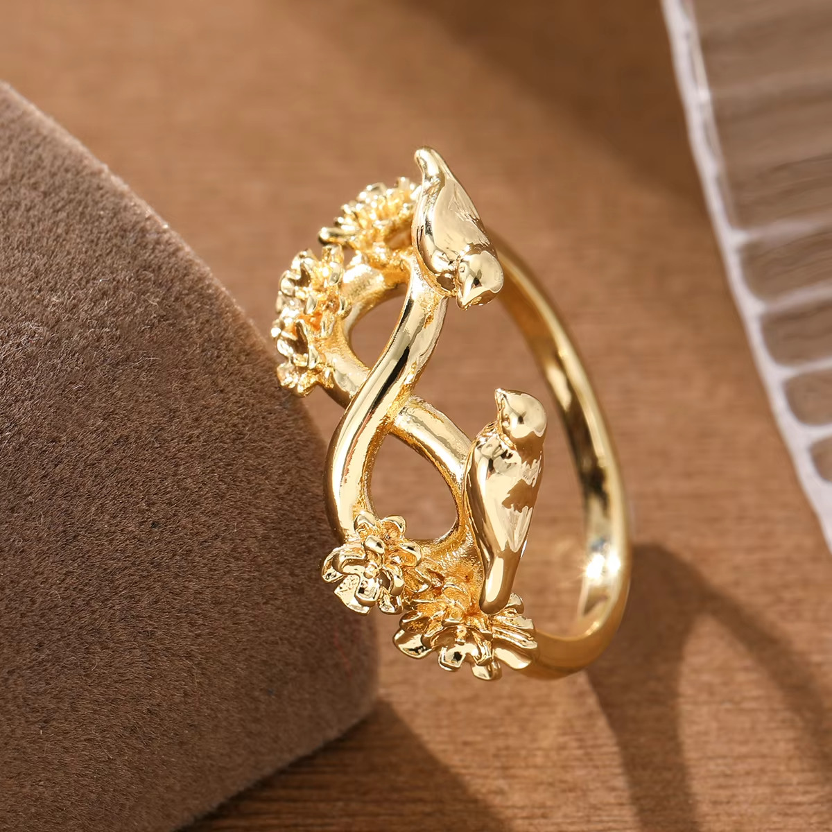 Vintage Copper Two Birds & Flower Ring Infinity Band Women’s Statement Jewelry